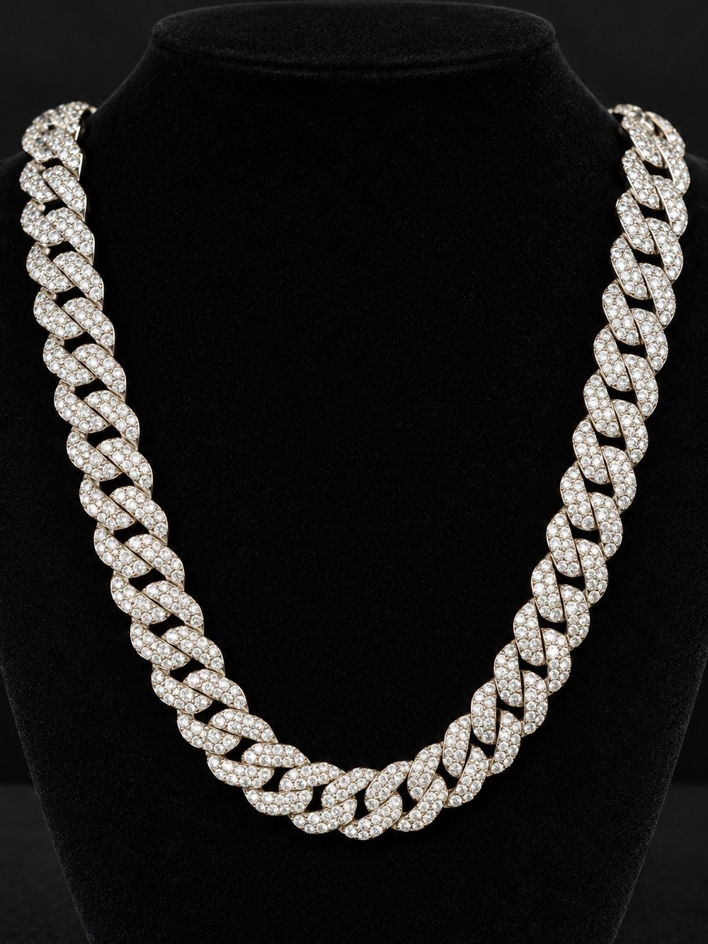 Rhinestone Pave Cuban Link Necklace - Silver Fillled